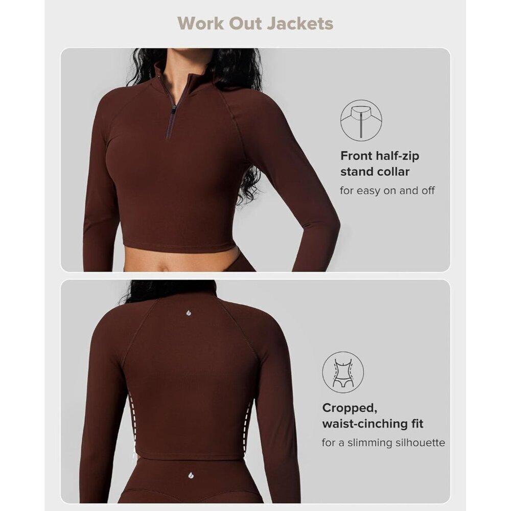 Womens Cropped Lightweight Nylon Spandex Half-Zip Workout Jacket Gym Yoga - Picture 3 of 5